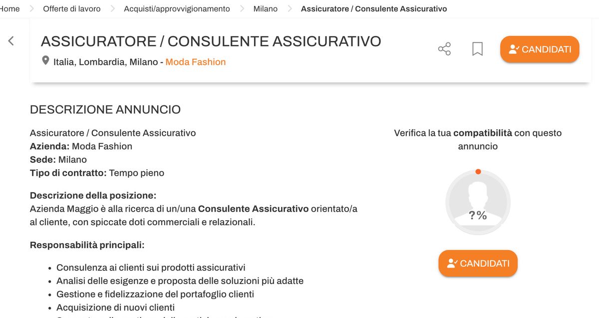 Annuncio di lavoro sul nuovo Trovolavoro con stipendio e tipo di contratto in evidenza