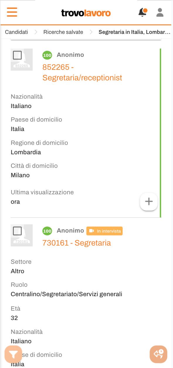 Gestione dei profili candidati nel nuovo Trovolavoro con cronologia delle visualizzazioni